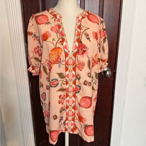 Floral V-Neck relaxed fit Blouse with Puff Sleeves